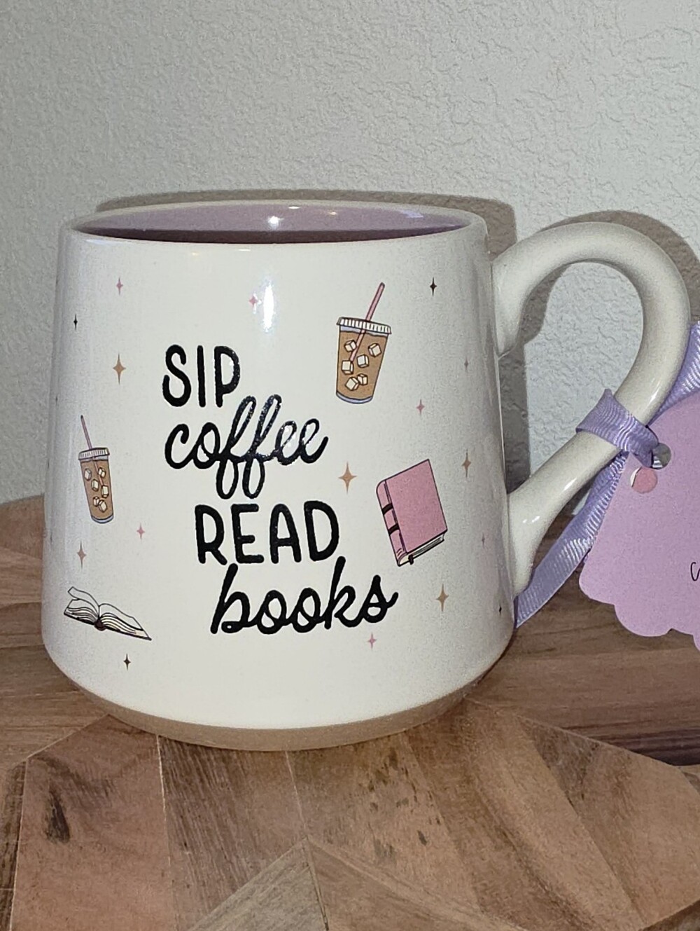 Sunday Mornings Ceramics, Sip Coffee Read Books Ceramic Mug - Lavender Accent
